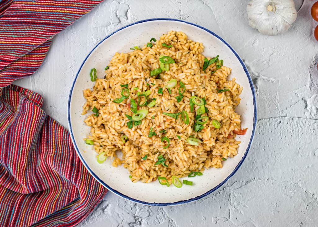 Top-down shot of a Mexican rice.