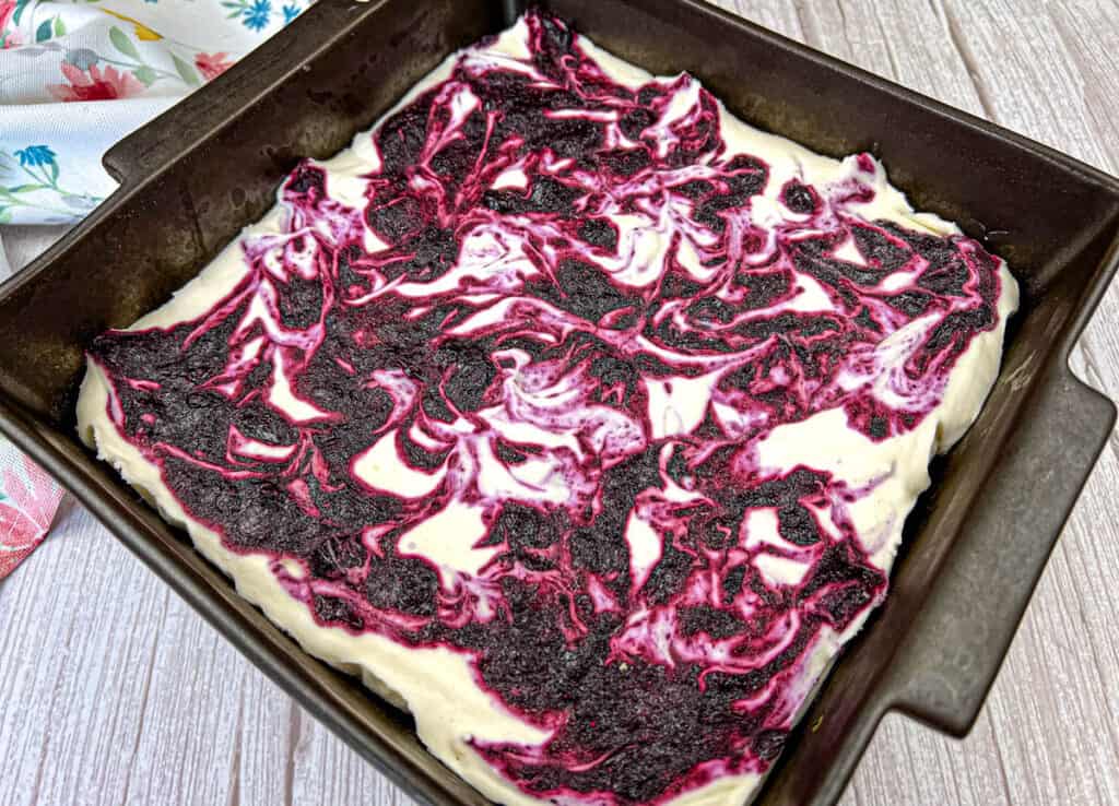 No-Bake Blueberry Cheesecake on a pan.