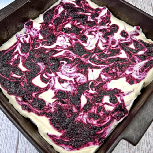 No-Bake Blueberry Cheesecake on a pan.