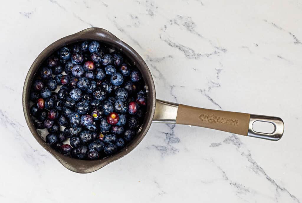 Cook blueberries, sugar, and lemon juice in a small saucepan over medium-low heat.