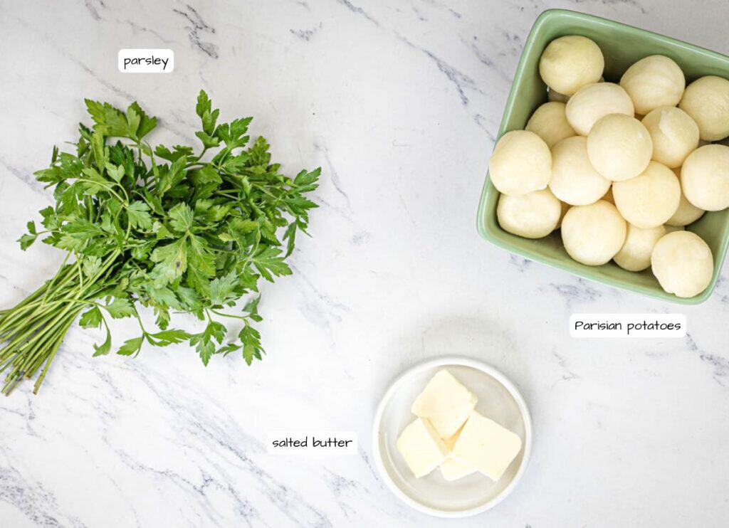 Parisian potatoes ingredients with labels.