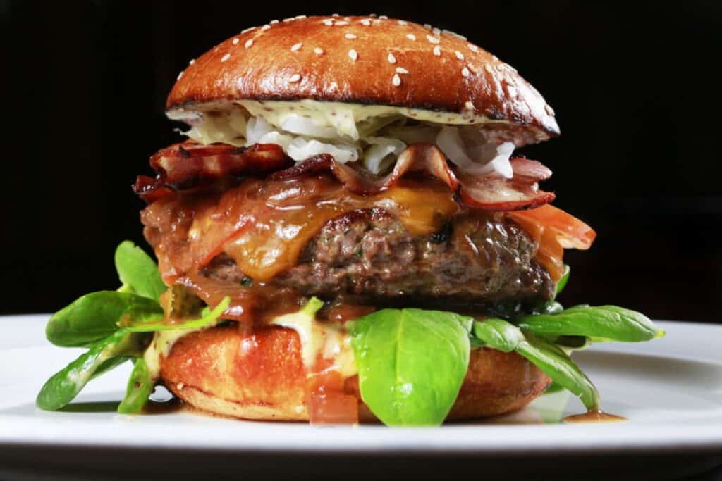 Gourmet bacon cheeseburger.