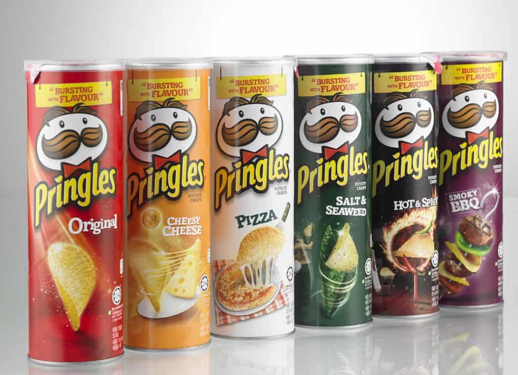 Different flavors of Pringles.