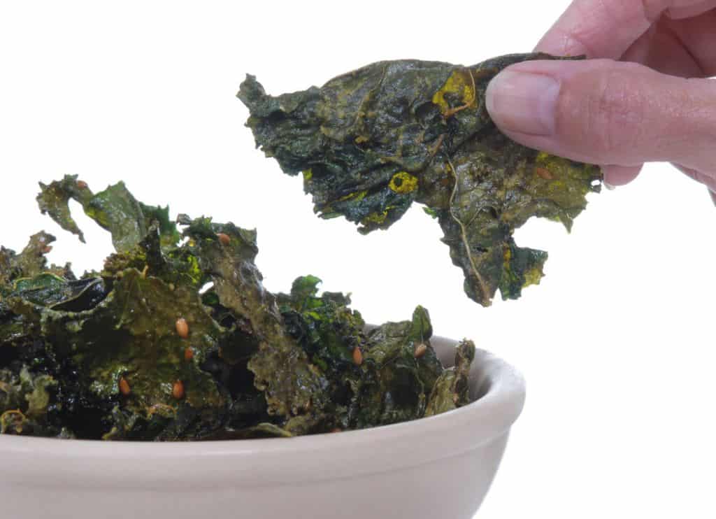 A bowl of Kale chips.