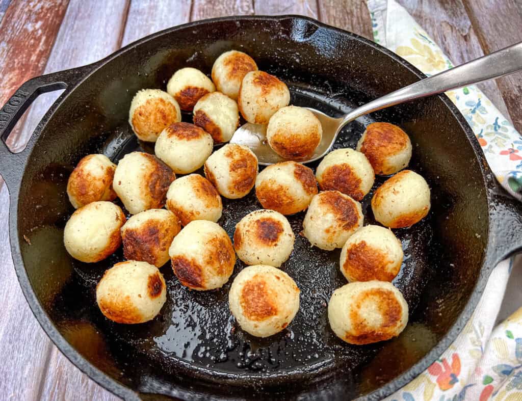 Cook the potatoes for 8-10 minutes, shaking the pan every minute or so.