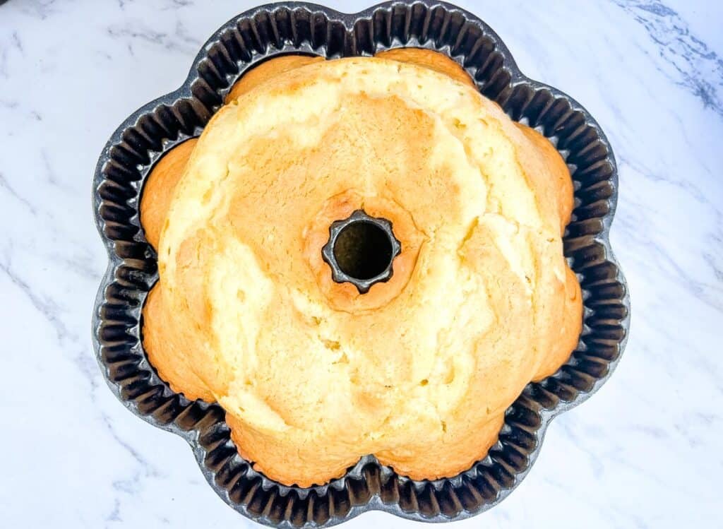 Cool the cake in the pan on a wire rack for about 10 minutes.