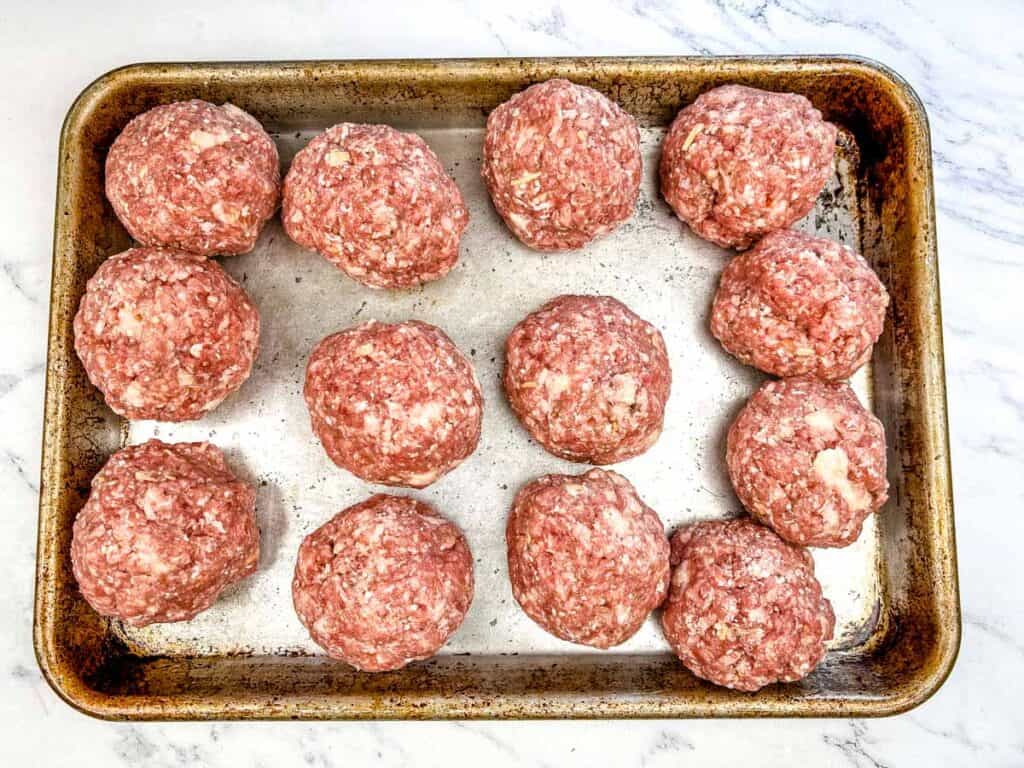 Form the meat mixture into balls and bake for 20-25 minutes.