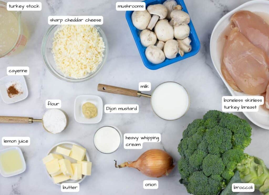 Turkey Divan ingredients with labels.