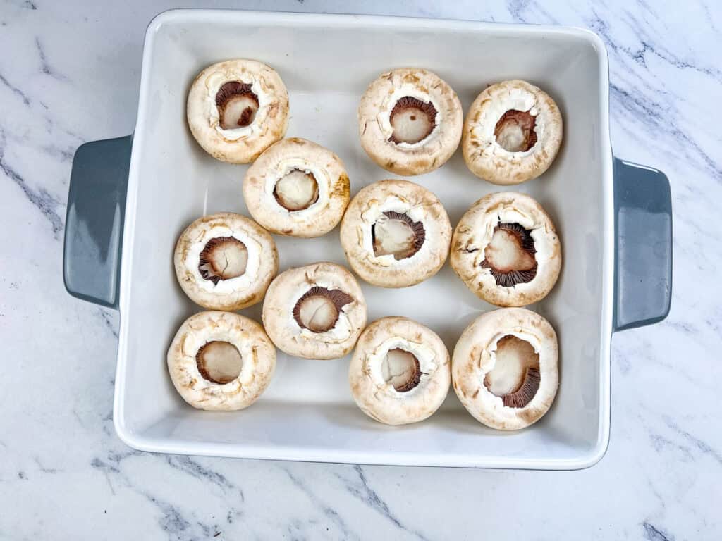 Bake the mushrooms in the baking dish.