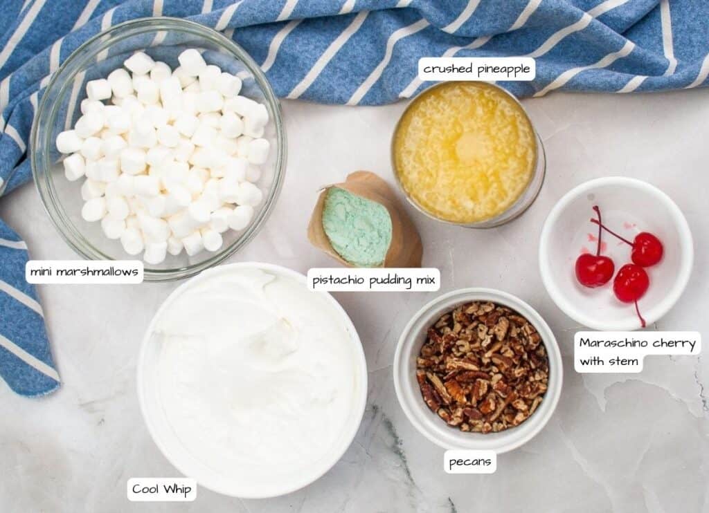 Watergate Salad ingredients labeled