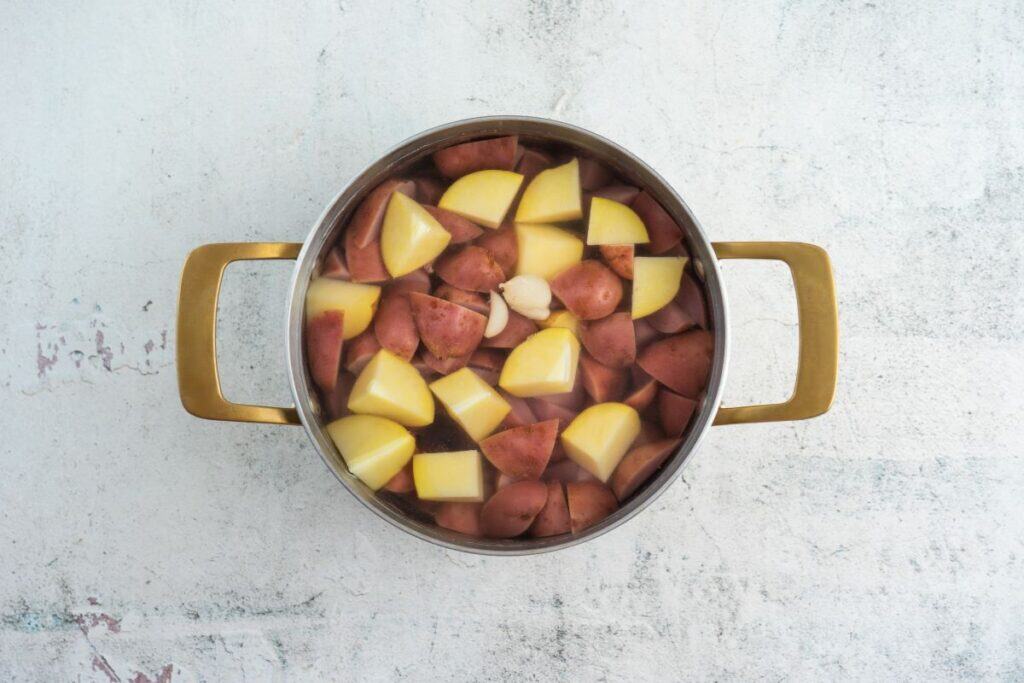 Boiling the potatoes for Creamy Red Potato Salad with Pickle.
