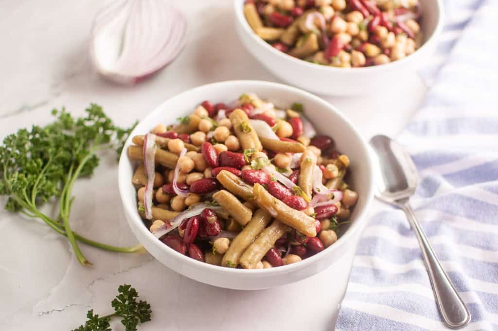 Two bowls of Three Bean Salad.