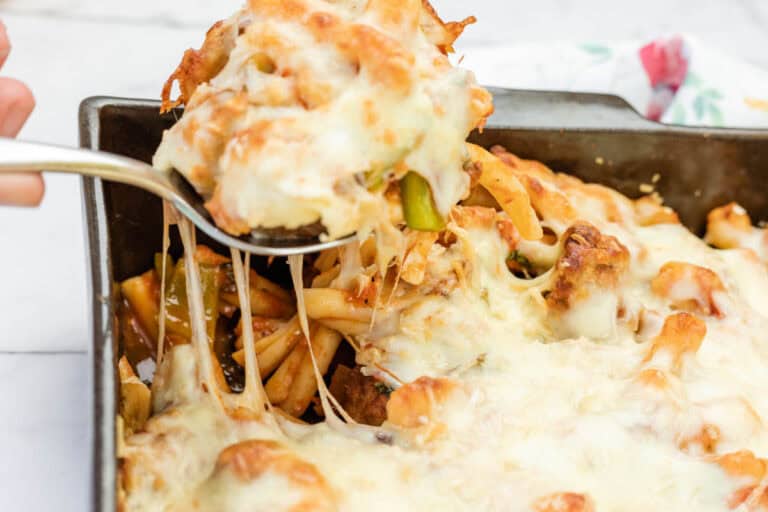 Close-up shot of Mom's Meatball Casserole.